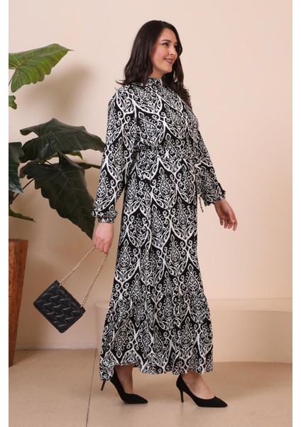 Kadin Hakim Yaka Buyuk Beden Elbise Tesettur Viskon Kumas Pileli ve Piliseli Elbise indirimleri