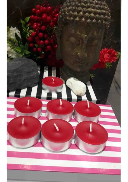 Iv Candles Homedecor 6'lı Kırmızı Maxi Büyük Boy Tealight Teneke Mum