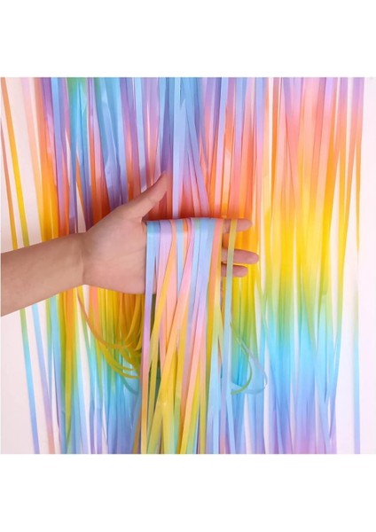 Metalize Arka Fon Kapı Perdesi Makaron Gökkuşağı 100 x 200 cm