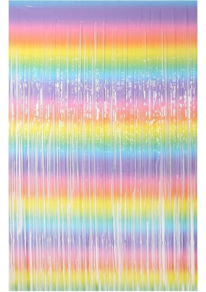 Metalize Arka Fon Kapı Perdesi Makaron Gökkuşağı 100 x 200 cm