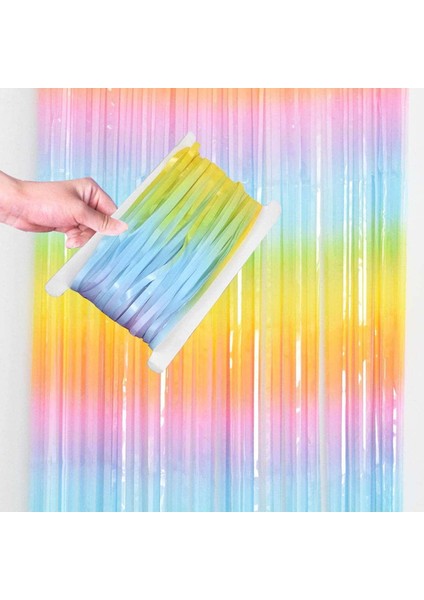 Metalize Arka Fon Kapı Perdesi Makaron Gökkuşağı 100 x 200 cm