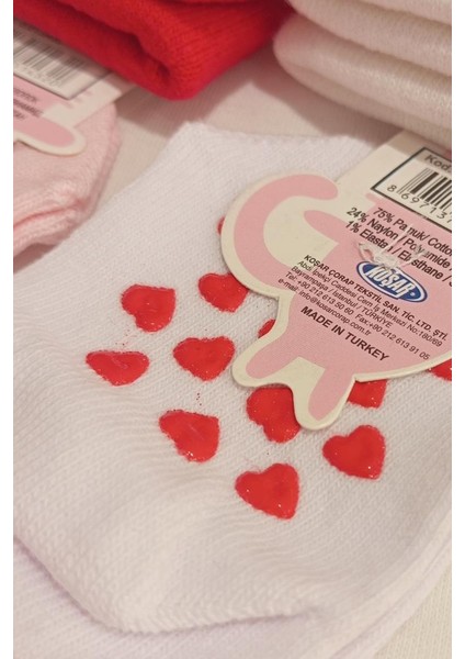 Kız Bebek Pembe Kırmızı Beyaz Krem Pamuklu Mevsimlik 4'lü Set Kaydırmaz Taban Soket Çorap modelleri