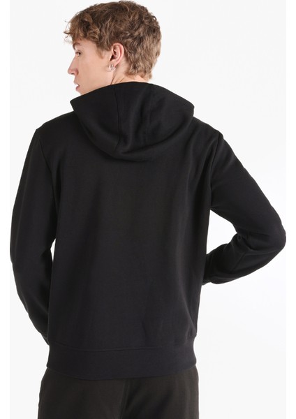 Regular Fit Baskılı Kapüşonlu Siyah Erkek Sweatshirt