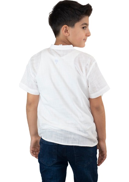 Kısa Kol Bodrum Erkek Çocuk T-Shirt Beyaz