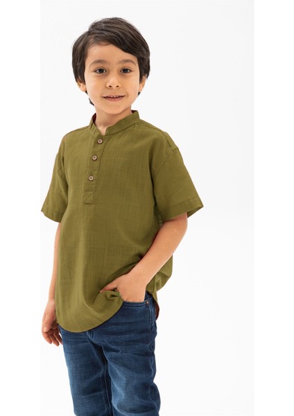 Kısa Kol Şile Bezi Bodrum Erkek Çocuk Tshirt Haki 3049