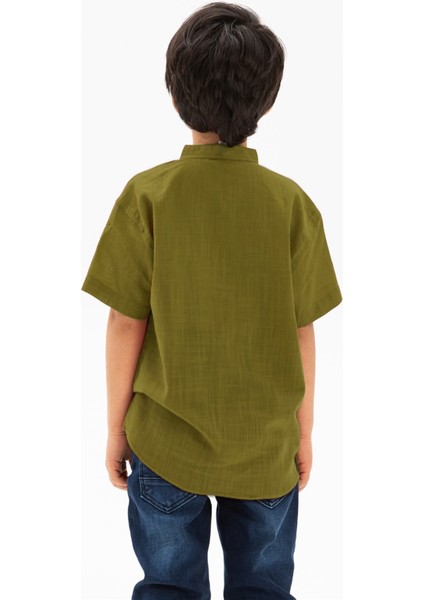 Kısa Kol Şile Bezi Bodrum Erkek Çocuk Tshirt Haki 3049