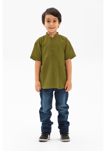 Kısa Kol Şile Bezi Bodrum Erkek Çocuk Tshirt Haki 3049
