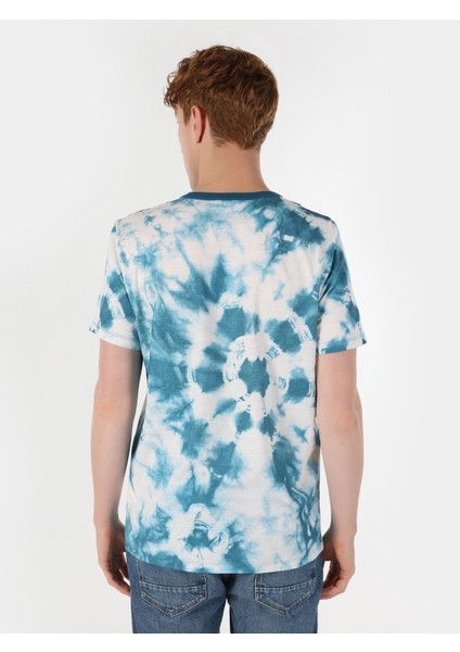 Regular Fit Yuvarlak Yaka Batik Erkek Mavi Kısa Kol Tişört fiyatları