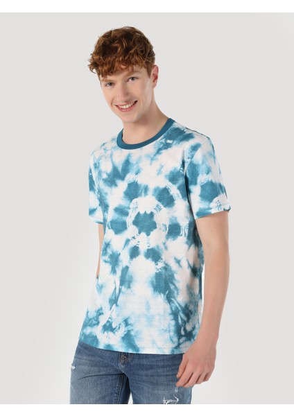 Regular Fit Yuvarlak Yaka Batik Erkek Mavi Kısa Kol Tişört fırsatları