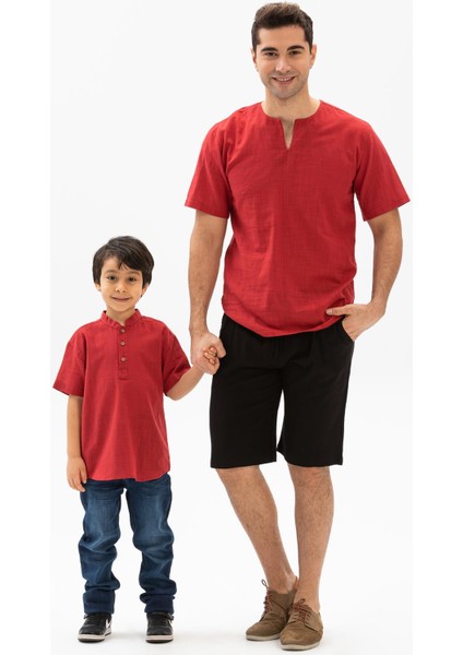 Kısa Kol Bodrum Erkek Çocuk T-Shirt Kırmızı