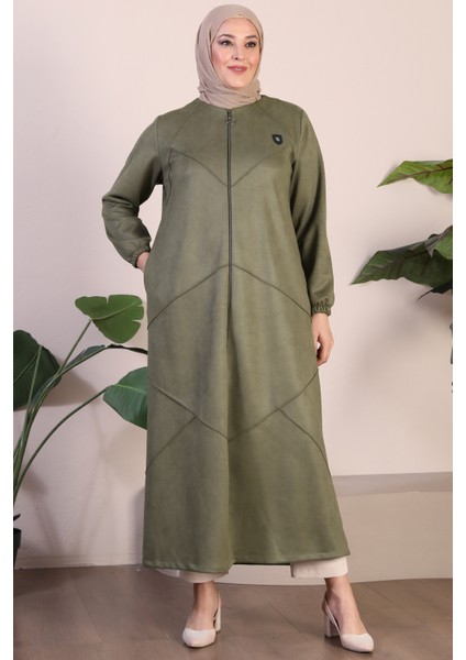 Kadin Buyuk Beden Tesettur Süet Pardesü Tam Boy Baklava Desenli Uzun Tesettur Süet Pardesu fırsatları