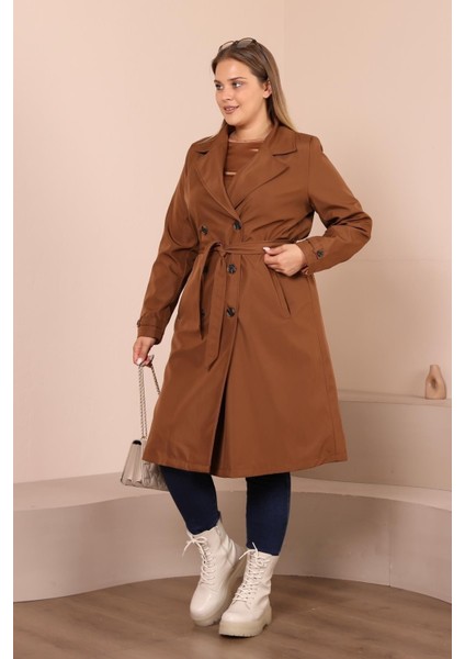Kadın Büyük Beden Kemerli Uzun Trençkot modelleri