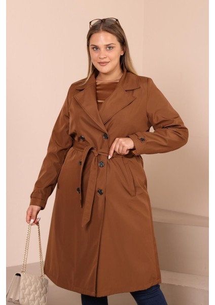 Kadın Büyük Beden Kemerli Uzun Trençkot indirimleri