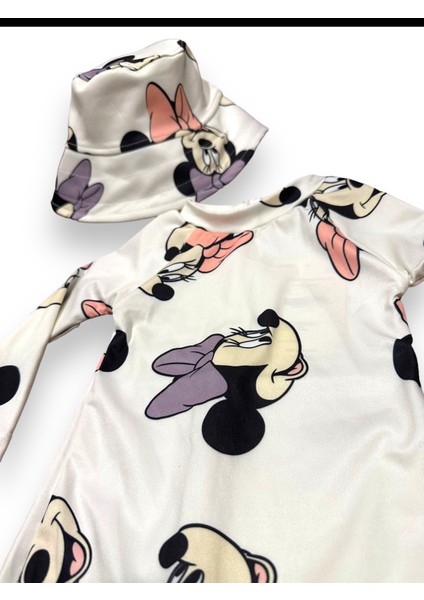 Çocuk Mayo Yarım Vücut Güneş Koruma Hassas Ten Sevimli Mickey Baskı Desen Mayo Şapka Hediyeli fiyatları