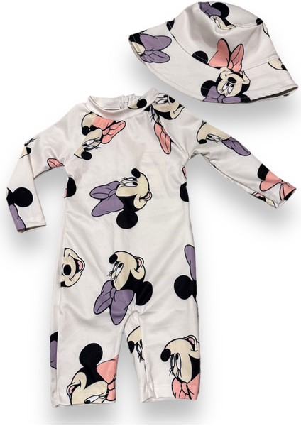 Çocuk Mayo Yarım Vücut Güneş Koruma Hassas Ten Sevimli Mickey Baskı Desen Mayo Şapka Hediyeli modelleri