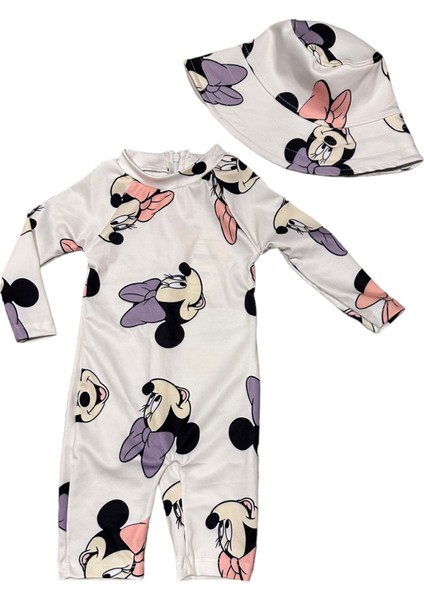Çocuk Mayo Yarım Vücut Güneş Koruma Hassas Ten Sevimli Mickey Baskı Desen Mayo Şapka Hediyeli fırsatları