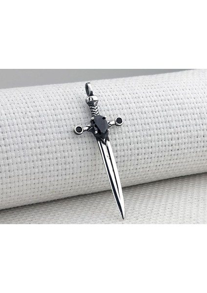 Şovalye Kılıcı Siyah Zirkon Taşlı 925 Ayar Gümüş Kolye Ucu fırsatları