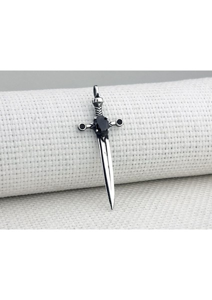 Şovalye Kılıcı Siyah Zirkon Taşlı 925 Ayar Gümüş Kolye Ucu indirimleri