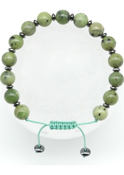 Kanada Yeşim Doğal Taş Makrome Örme Bileklik