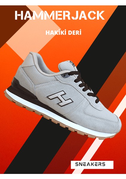 1743-PERU Hakiki Deri Anatomik Eva Tabanlı Unisex Sneakers Ayakkabı - NKT01743-BEJ Kahve-39