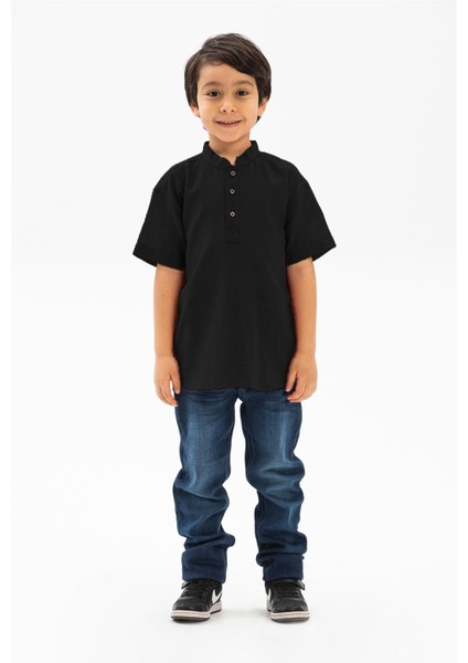 Kısa Kol Şile Bezi Bodrum Erkek Çocuk Tshirt Siyah 3003 modelleri