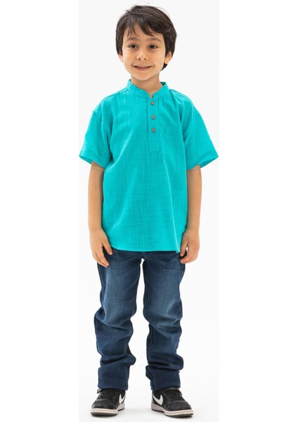 Kısa Kol Bodrum Erkek Çocuk T-Shirt Turkuaz