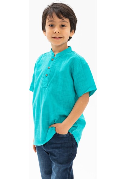 Kısa Kol Bodrum Erkek Çocuk T-Shirt Turkuaz