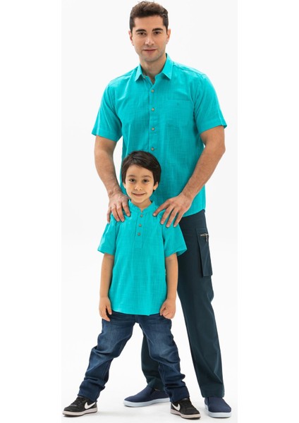Kısa Kol Bodrum Erkek Çocuk T-Shirt Turkuaz