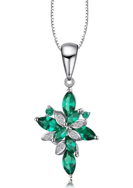 Zümrüt Taşlı Marquise Zarafet Kadın Gümüş Kolye