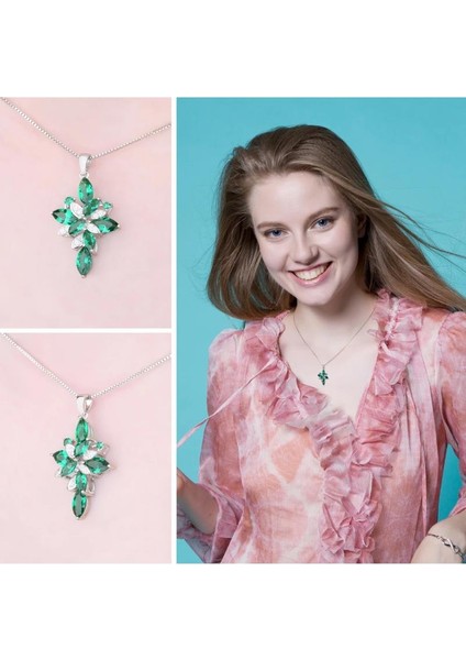 Zümrüt Taşlı Marquise Zarafet Kadın Gümüş Kolye modelleri