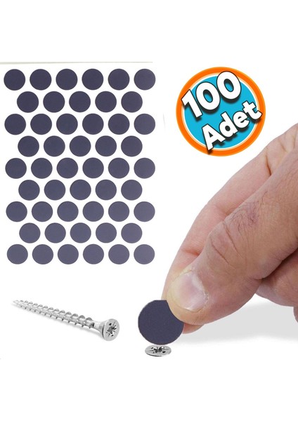 Yapışkanlı Vida Tapası Tıpası Antrasit Gri Vida Kapatıcı Kapağı (100 Adet)