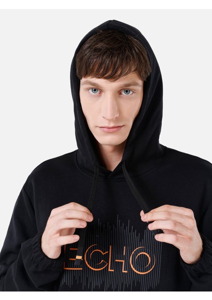 Regular Fit Baskılı Siyah Erkek Sweatshirt