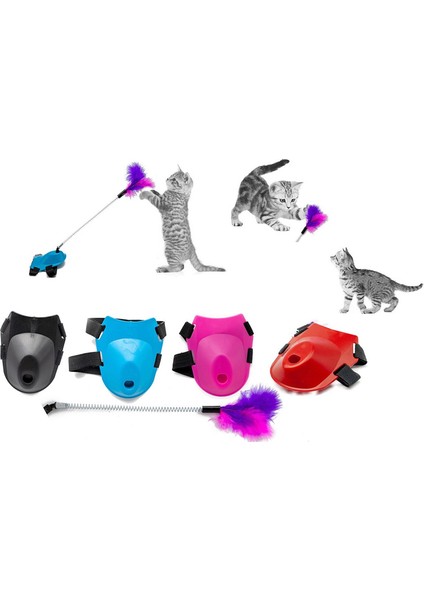 Tüylü Yaylı Kedi Ayak Oltası Kedi Oyuncağı 9 Cm-35 cm Kırmızı