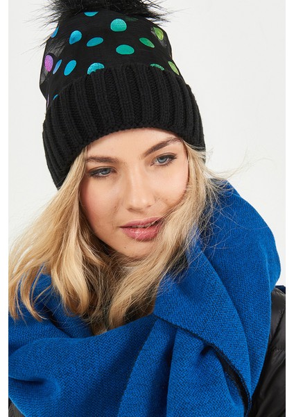 Puantiye Baskılı Kadın Bere Siyah - PS1360 fiyatları