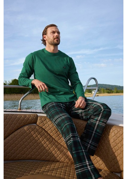Erkek Pijama Takımı Pamuklu Jakarlı Uzun Kollu