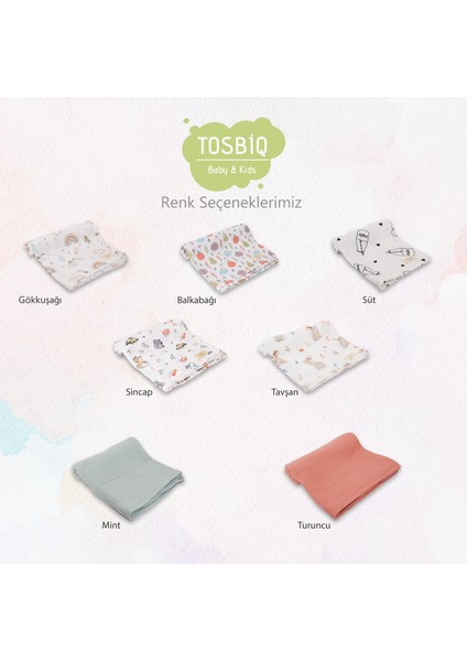 Tosbiq Baby Müslin Battaniye BASIC SET 110x110cm Gökkuşağı Desen Tek Kat Müslin Yenidoğan Kundak