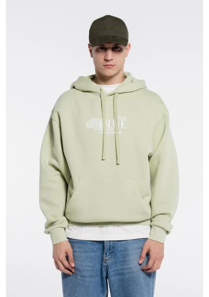 Friday Offset Candela Erkek Açık Yeşil Kanguru Cepli Kapüşonlu Ekstra Oversize Sweatshirt Hoodie Şardonlu