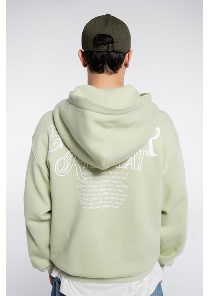 Friday Offset Candela Erkek Açık Yeşil Kanguru Cepli Kapüşonlu Ekstra Oversize Sweatshirt Hoodie Şardonlu