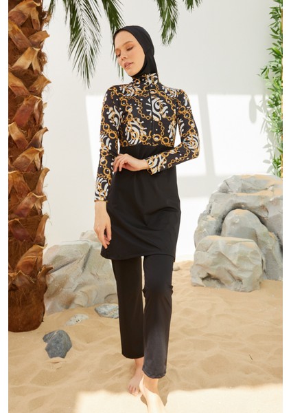 Likralı Tam Kapalı Tesettür Mayo Deniz Mayosu T2123-24