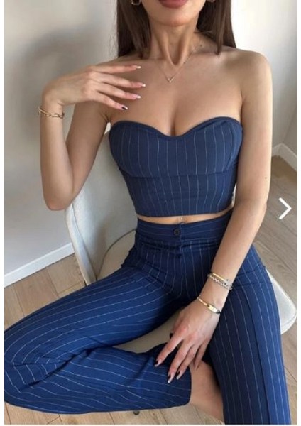 Kadın Bol Paça Çizgi Çımalı Pantolon modelleri