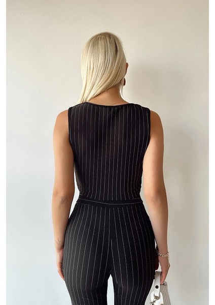 Kadın Düğmeli Çizgili Yelek fiyatları