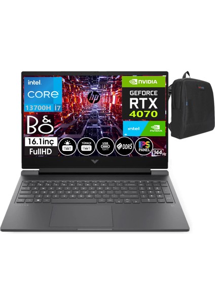 Victus 16-R0072NT Intel Core I7 13700H 64GB Ddr5 Ram 2tb SSD 8gb RTX4070 16.1 Inç 144Hz IPS Fhd Freedos Taşınabilir Bilgisayar 8W8A4EAW09+WEBLEGELSINÇANTA