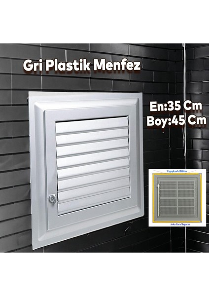 Menfez Banyo Wc Tuvalet Havalandırma Plastik Panjur Gri 35X45 cm