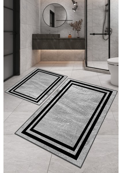 Dijital Baskılı Yıkanabilir Kaymaz Kaydırmaz Dot Taban Dekoratif Modern Banyo Paspas Takımı(Bps-40)