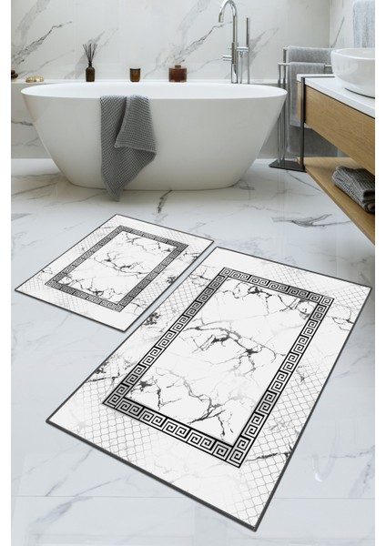 Dijital Baskılı Yıkanabilir Kaymaz Kaydırmaz Dot Taban Dekoratif Modern Banyo Paspas TAKIMI(BPS-527)