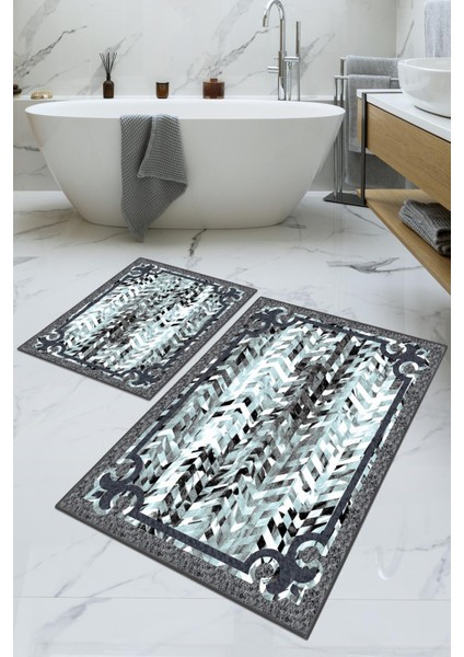 Dijital Baskılı Yıkanabilir Kaymaz Kaydırmaz Dot Taban Dekoratif Modern Banyo Paspas TAKIMI(BPS-749)