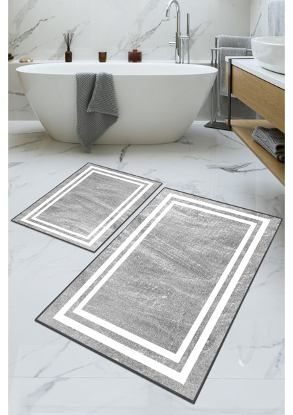 Dijital Baskılı Yıkanabilir Kaymaz Kaydırmaz Dot Taban Dekoratif Modern Banyo Paspas Takımı(Bps-42)