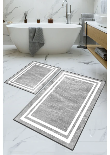 Dijital Baskılı Yıkanabilir Kaymaz Kaydırmaz Dot Taban Dekoratif Modern Banyo Paspas Takımı(Bps-42)