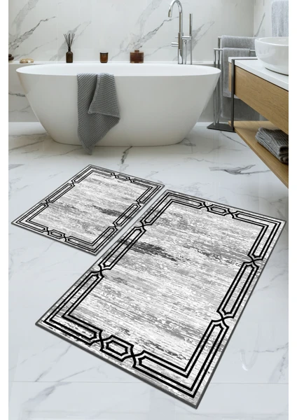 Dijital Baskılı Yıkanabilir Kaymaz Kaydırmaz Dot Taban Dekoratif Modern Banyo Paspas TAKIMI(BPS-495)