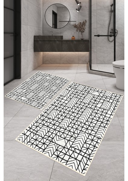 Dijital Baskılı Yıkanabilir Kaymaz Kaydırmaz Dot Taban Dekoratif Modern Banyo Paspas Takımı(Bps-13)